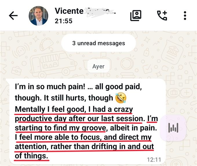 Vicente: in so much pain, but mentally I feel good and focused — starting to find my groove.